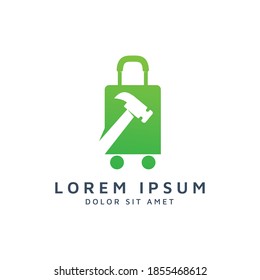 travel and hammer negative space logo design