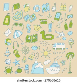 Travel hand drawn cartoon set