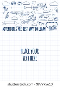 Travel hand drawn elements Doodle travel elements on checked paper