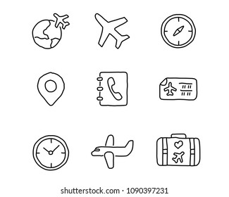 travel hand drawn icon set design illustration, hand drawn style design, designed web and app