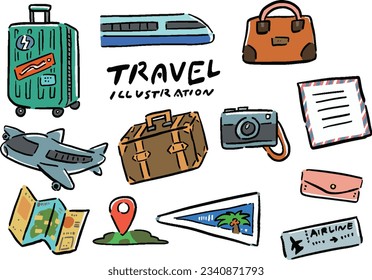 Travel travel hand drawn style illustration set