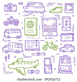 Travel, Hand drawn vector icons.