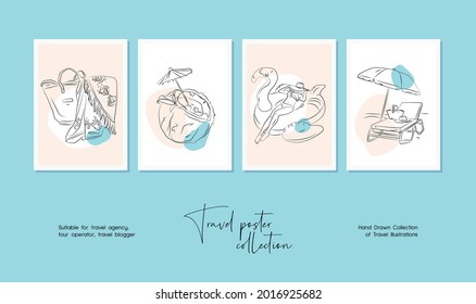 Travel hand drawn vector illustration set for wall art, poster design, wallpaper.