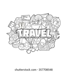 Travel - Hand Lettering and Doodles Elements Sketch Isolated on White background