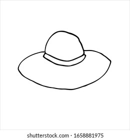 Travel hat. Summer clothes and accessories. Cartoon doodle sketch can be used in cards, posters, flyers, banners, logo, clothes design, fashion, textile prints etc. Vector illustration EPS10