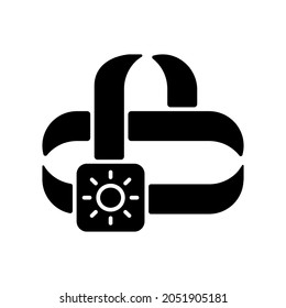 Travel headlamp black glyph icon. Head lantern. Electrical torch. Roadtrip gear. Nomadic lifestyle. Illumination for road. Silhouette symbol on white space. Vector isolated illustration