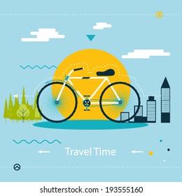 Travel & Healthy Lifestyle, Symbol Bicycle Modern Flat Design Template Vector Illustration