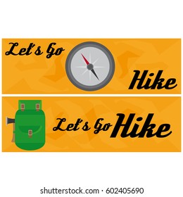 Travel And Hike Flat Banner With Backpack And Magnetic Compass