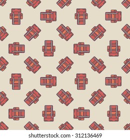 Travel or hiking seamless pattern - vector flat texture made with touristic backpacks