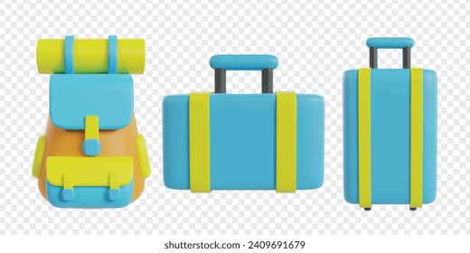 Travel holiday 3d icons render clipart. Adventure vector illustration template.
