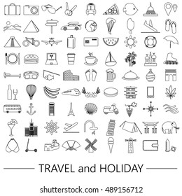 travel and holiday big set of vector outline icons eps10