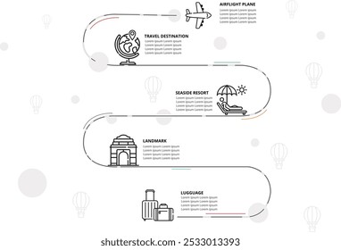 Travel and Holiday Concept Infographic Design with Editable Stroke Line Icons. This infographic is useable for web pages, web banners, social media posts, landing pages.