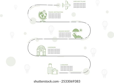 Travel and Holiday Concept Infographic Design with Editable Stroke Line Icons. This infographic is useable for web pages, web banners, social media posts, landing pages, mobile apps, posters, flyers