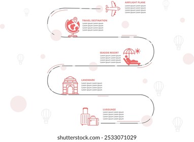 Travel and Holiday Concept Infographic Design with Editable Stroke Line Icons. This infographic is useable for web pages, web banners, social media posts, landing pages, mobile apps, posters, flyers