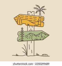 Travel to Holiday Destinations Beach or Mountain Monoline Design for Apparel