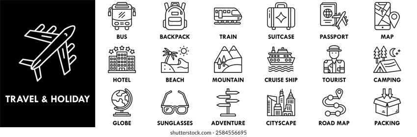 Travel and Holiday icon collection set. Containing design travel, holiday, vacation, summer, beach, tourism