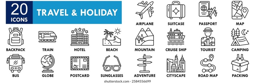 Travel and Holiday icon collection set. Containing design travel, holiday, vacation, summer, beach, tourism