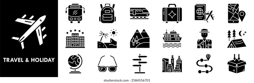 Travel and Holiday icon collection set. Containing design travel, holiday, vacation, summer, beach, tourism