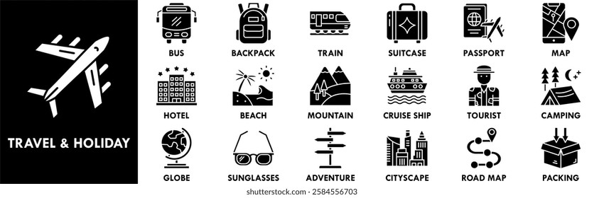 Travel and Holiday icon collection set. Containing design travel, holiday, vacation, summer, beach, tourism