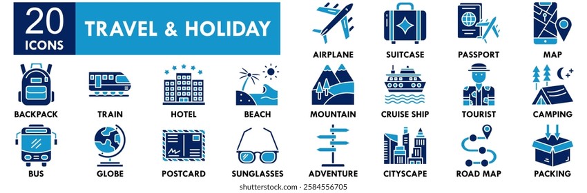 Travel and Holiday icon collection set. Containing design travel, holiday, vacation, summer, beach, tourism