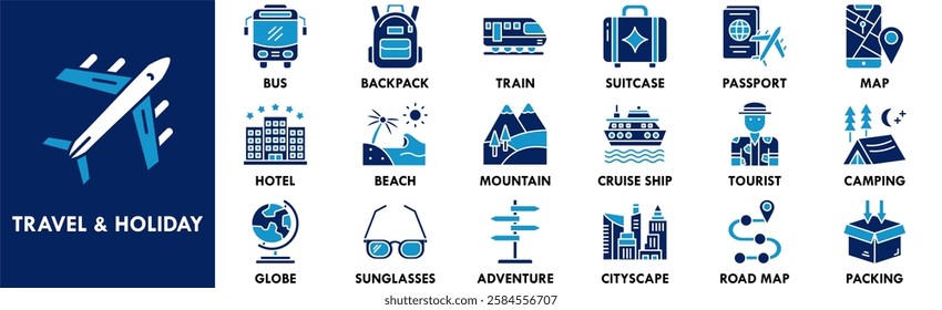 Travel and Holiday icon collection set. Containing design travel, holiday, vacation, summer, beach, tourism
