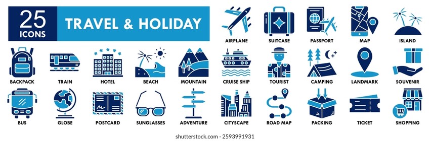 Travel and Holiday icon collection set. Containing design travel, holiday, vacation, summer, beach, tourism