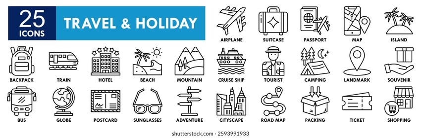 Travel and Holiday icon collection set. Containing design travel, holiday, vacation, summer, beach, tourism