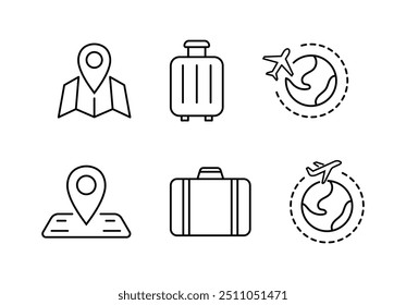 travel holiday icon symbol outline pin map case plane trip