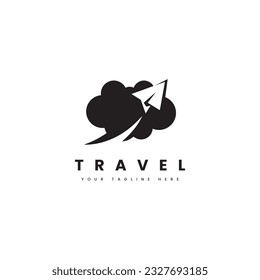 Travel holiday logo. Paper airplane flying through the clouds, for a vacation travel logo.