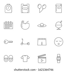 travel, holiday, outdoor icon set. simple trip, travelling thin outline icon sign concept. Travel thin line sign collection vector illustration. 