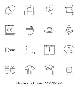 travel, holiday, outdoor icon set. simple trip, travelling thin outline icon sign concept. Travel thin line sign collection vector illustration. 