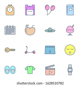 Travel, holiday, outdoor icon set. Simple trip, travelling colored outline icon sign concept. Flat sign vector illustration. 