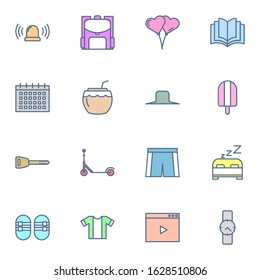 Travel, holiday, outdoor icon set. Simple trip, travelling colored outline icon sign concept. Flat sign vector illustration. 