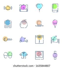Travel, holiday, outdoor icon set. Simple trip, travelling colored outline icon sign concept. Flat sign vector illustration. 