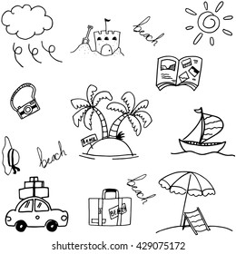 Travel holiday set doodle vector art illustration