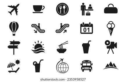 travel and holiday set icon solid glyph style.