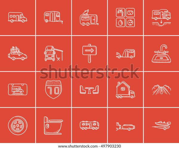 Travel\
and holiday sketch icon set for web, mobile and infographics. Hand\
drawn travel icon set. Travel and holiday vector icon set. Travel\
and holiday icon set isolated on red\
background.