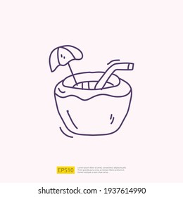 travel holiday tour and vacancy concept vector illustration. coconut drink doodle linear icon sign symbol