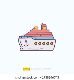 travel holiday tour and vacancy concept vector illustration. cruise ship doodle fill color icon sign symbol