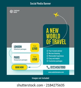 Travel or holiday trip social media banner or post template