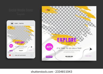 Travel holiday vacation company social media cover and post design template, world travel, tourism day advertising banner with gradient color background, summer beach weekend online advertising poster