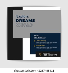 Travel holiday vacation social media post banner or web banner template