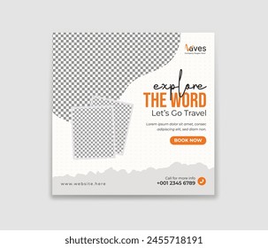 travel holiday vacation social media post  template or square flyer design template. Holiday package social media post template for travel agency