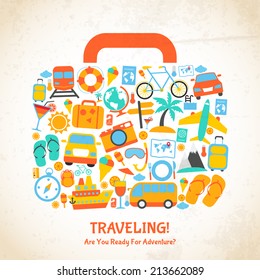 Travel Holiday Vacation Suitcase Ready For Adventure Concept Vector Illustration