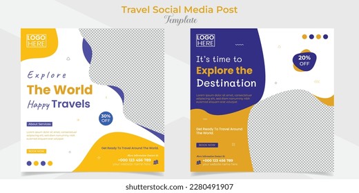 Travel Holiday vacation tour square flyer post banner and social media post template design set