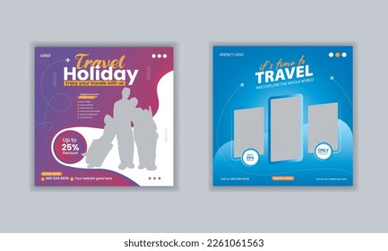 Travel holiday vacation and tourism Instagram post or social media post template vector layout 