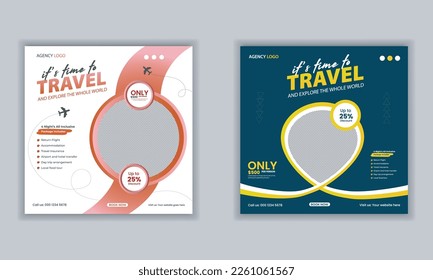 Viajes vacaciones y turismo Publicación en Instagram o plantilla de publicación en medios sociales distribución vectorial 