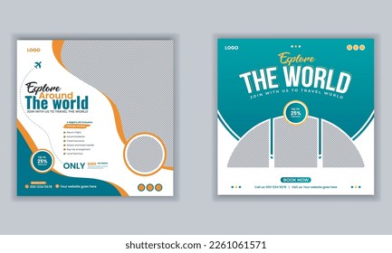 Travel holiday vacation and tourism Instagram post or social media post template vector layout 