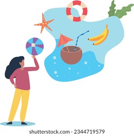 Travel, holiday, vacation and tourism.accessories for the beach season .refreshing cocktail.flat vector illustration.