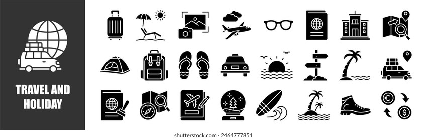 Travel and Holidays icon set for design elements	